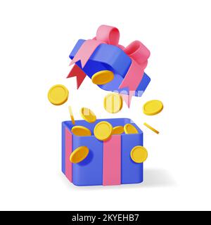 $3D Open Gift Box pieno di monete d'oro Illustrazione Vettoriale