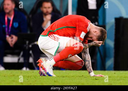 Doha, Qatar. 29th Nov 2022. Ahmed bin Ali Joe Rodon Stadium of Wales durante una partita tra il Galles e l'Inghilterra, valida per la fase di gruppo della Coppa del mondo, che si tiene allo stadio Ahmed bin Ali di al-Rayyan, Qatar. (Marcio Machado/SPP) Credit: SPP Sport Press Photo. /Alamy Live News Foto Stock