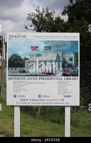 Uragano/tempesta tropicale - Biloxi, Miss. , 19 agosto 2010 -- il rendering di elevazione anteriore per la biblioteca presidenziale di Jefferson Davis. La costruzione continua con l'aiuto dei fondi FEMA. La casa e il terreno sono stati gravemente danneggiati dall'uragano Katrina. Foto Stock