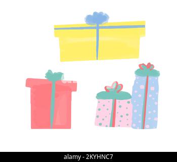 set di illustrazioni cartoni animati. vacanze invernali. fiocchi di neve, regali, stelle. isolato su sfondo bianco Illustrazione Vettoriale