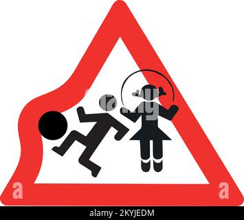 Segno, attenzione, bambini che giocano. Illustrazione Vettoriale