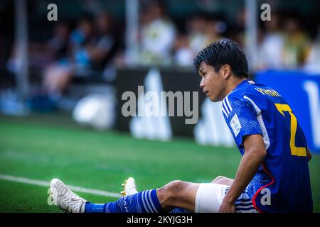 Miki Yamane del Giappone durante la Coppa del mondo FIFA Qatar 2022 Gruppo e incontro di calcio tra Giappone 0-1 Costa Rica allo stadio Ahmad Bin Ali di al Rayyan, Qatar, il 27 novembre 2022 . Credit: 7044sueishi/AFLO/Alamy Live News Foto Stock