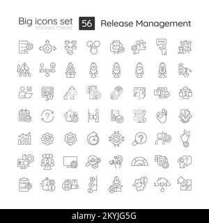 Set di icone grandi lineari per la gestione dei rilasci Illustrazione Vettoriale