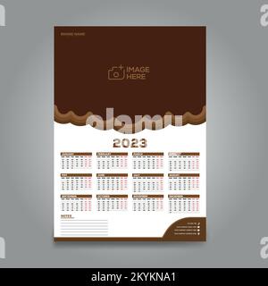 Calendario da parete di 1 pagine per 2023. Modello pronto per la stampa di disegni vettoriali. Illustrazione Vettoriale