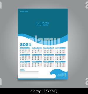 modello di progettazione calendario 2023. La settimana inizia la domenica. Set di 12 mesi su 1 pagina. Illustrazione vettoriale. Illustrazione Vettoriale