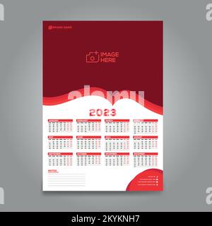 modello di progettazione calendario 2023. La settimana inizia la domenica. Set di 12 mesi su 1 pagina. Illustrazione vettoriale. Illustrazione Vettoriale