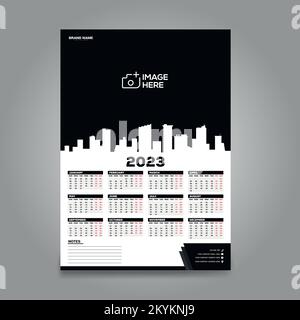 modello di progettazione calendario 2023. La settimana inizia la domenica. Set di 12 mesi su 1 pagina. Illustrazione vettoriale. Illustrazione Vettoriale