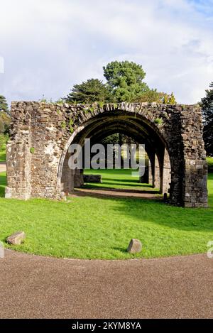 I resti della Casa Capitolare dell'Abbazia cistercense, Margam Country Park. Margam Country Park, Margam, Port Talbot, Galles del Sud, Regno Unito - Foto Stock