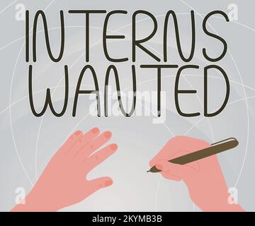 Scrittura a mano di testo interns voluto. Parola per cercare sul tirocinante lavoro part-time studente Foto Stock