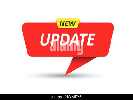 Nuovo aggiornamento. Banner vettoriale, puntatore, adesivo, etichetta o bolla vocale. Modello per siti Web, applicazioni e idee creative. Disegno vettoriale Illustrazione Vettoriale