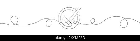 Segno di spunta nello stile di disegno a linea continua. Disegno del simbolo approvato. Illustrazione vettoriale. Sfondo astratto Illustrazione Vettoriale