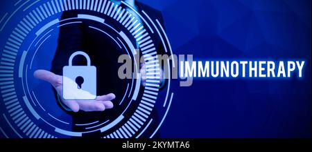 Scrittura con testo immunoterapia. Approccio aziendale trattamento o prevenzione di malattie che comporta il miglioramento del sistema immunitario Foto Stock