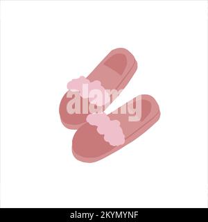 Carina clip isolata disegnata a mano illustrazione di un paio di comode pantofole rosa soffice Illustrazione Vettoriale
