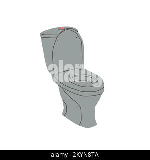 classico bagno grigio con cisterna. Illustrazione vettoriale isolata su sfondo bianco. Illustrazione Vettoriale