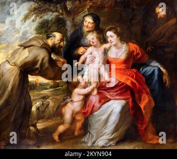 La Sacra Famiglia con i Santi Francesco e Anna e il Bambino San Giovanni Battista di Pietro Paolo Rubens (1577-1640), olio su tela, primi o metà del 1630s Foto Stock