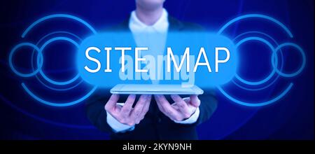 Visualizzazione concettuale Mappa del sito. Vetrina aziendale progettata per aiutare gli utenti e i motori di ricerca a navigare nel sito Foto Stock
