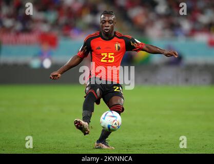 Jeremy Doku in Belgio durante la partita di Coppa del mondo FIFA Group F allo stadio Ahmad Bin Ali, al Rayyan, Qatar. Data immagine: Giovedì 1 dicembre 2022. Foto Stock