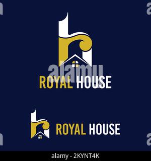 Royal House R H lettera elegante proprietà immobiliare Appartamento Business Logo Illustrazione Vettoriale