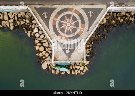 Rosa dos Ventos Anchorage Monumento a Urca Neighborhood Aerial View a Rio de Janeiro, Brasile Foto Stock