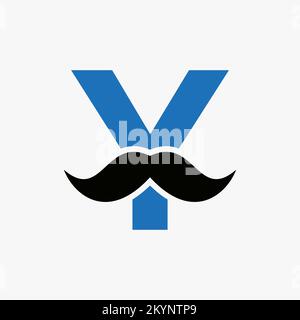 Design con logo Letter Y Barbershop. Logotipo di stilista per stile Mustache e simbolo della moda Illustrazione Vettoriale