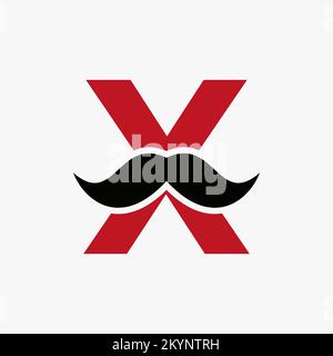 Barbershop Design con logo Letter X. Logotipo di stilista per stile Mustache e simbolo della moda Illustrazione Vettoriale