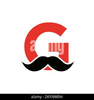 Lettera G Barbershop Logo Design. Logotipo di stilista per stile Mustache e simbolo della moda Illustrazione Vettoriale