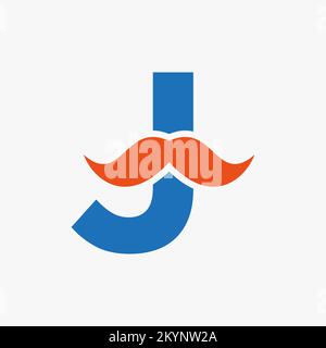 Lettera J Barbershop Logo Design. Logotipo di stilista per stile Mustache e simbolo della moda Illustrazione Vettoriale