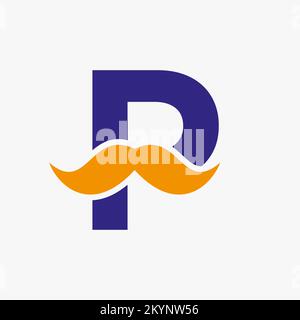 Letter P Barbershop Logo Design. Logotipo di stilista per stile Mustache e simbolo della moda Illustrazione Vettoriale