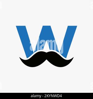 Barbershop con logo Letter W. Logotipo di stilista per stile Mustache e simbolo della moda Illustrazione Vettoriale