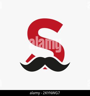 Letter S Barbershop Logo Design. Logotipo di stilista per stile Mustache e simbolo della moda Illustrazione Vettoriale