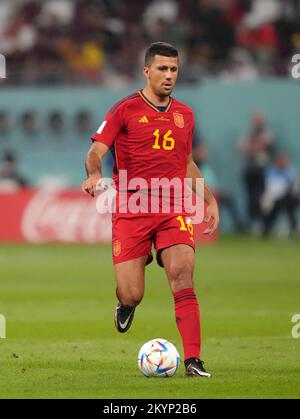 Rodri in Spagna durante la partita di Coppa del mondo FIFA Group e allo Stadio Internazionale Khalifa, al Rayyan, Qatar. Data immagine: Giovedì 1 dicembre 2022. Foto Stock