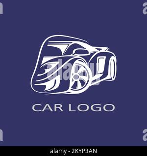 modello logo auto bianco con sfondo blu Illustrazione Vettoriale