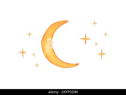 Night Moon Stars Vector Illustration acquerello. Cielo notturno. Illustrazione Vettoriale