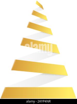 Albero di Natale dorato stilizzato. Abete astratto Origami in lamina d'oro. Illustrazione Vettoriale