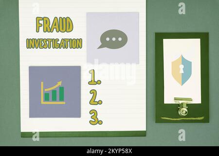 Visualizzazione concettuale analisi delle frodi. Concetto che significa processo di determinare se è avvenuta una truffa Foto Stock