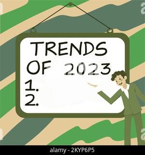 Visualizzazione concettuale tendenze del 2023. Concetto di business cose che è famoso per il breve periodo di tempo in corso l'anno Foto Stock