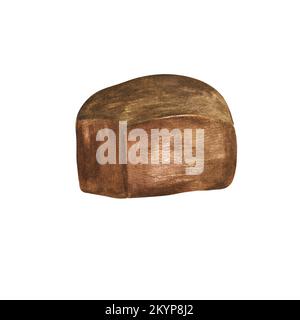 Prodotti per pane e rotoli acquerelli. Lavoro manuale su sfondo bianco. Pane nero Borodinsky. Raster.può essere utilizzato su una cartolina, in composizioni Foto Stock
