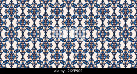 Blu bianco acquerello azulejo piastrelle bordo sfondo. Bleed geometrico effetto mosaico floreale bleed senza cuciture costiere. Arabesco ornamentale Foto Stock