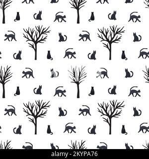 Motivo senza cuciture gatti neri vettoriali Illustrazione Vettoriale