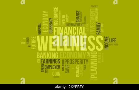 Background cloud del mondo del benessere finanziario. Consapevolezza dello stile di vita concetto di disegno di illustrazione del vettore. Illustrazione Vettoriale