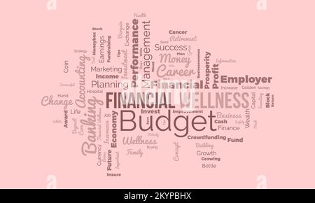 Background cloud del mondo del benessere finanziario. Consapevolezza dello stile di vita concetto di disegno di illustrazione del vettore. Illustrazione Vettoriale