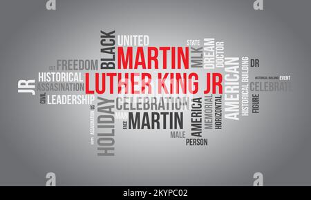 Martin Luther King Jr. Parola sfondo nuvola. Concetto di disegno di illustrazione del vettore di consapevolezza federale. Illustrazione Vettoriale
