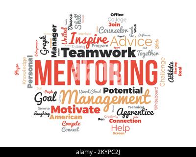 Mentoring Word cloud background. Consapevolezza della salute mentale concetto di disegno dell'illustrazione del vettore. Illustrazione Vettoriale