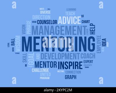 Mentoring Word cloud background. Consapevolezza della salute mentale concetto di disegno dell'illustrazione del vettore. Illustrazione Vettoriale