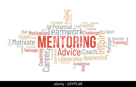 Mentoring Word cloud background. Consapevolezza della salute mentale concetto di disegno dell'illustrazione del vettore. Illustrazione Vettoriale