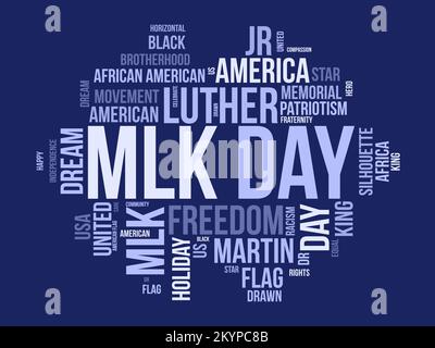 MLK Day Word cloud background. Consapevolezza storica concetto di disegno di illustrazione di vettore. Illustrazione Vettoriale