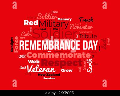 Remembrance Day Word cloud background. Concetto di disegno di illustrazione del vettore di consapevolezza federale. Illustrazione Vettoriale