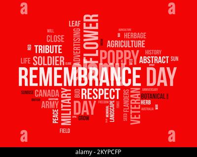 Remembrance Day Word cloud background. Concetto di disegno di illustrazione del vettore di consapevolezza federale. Illustrazione Vettoriale