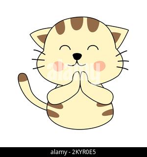 Clipart di versione cartoon di gatto in thailandese saluto azione, vettore illustrazione Illustrazione Vettoriale