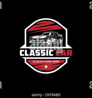 Classic Car Modification Logo Shield, auto riparazione modello logo con stile rustico, vintage, retrò Illustrazione Vettoriale